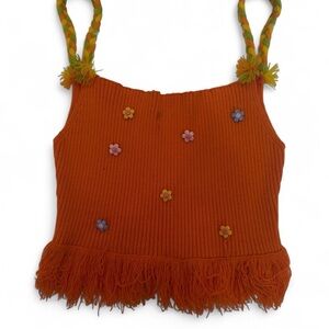 Cider Vibrant Orange Fringe Knit Top